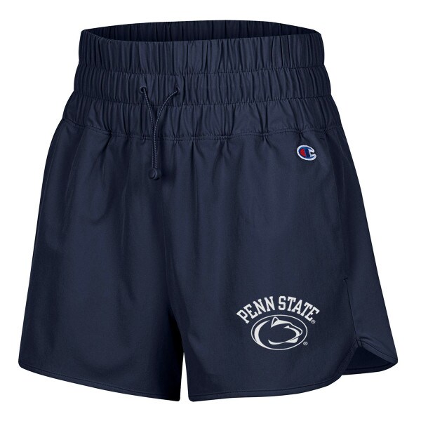 women's navy shorts with Penn State and Athletic Logo on left leg